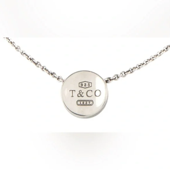 Tiffany & Co. Vintage 925 Silver T & Co. 1837 Concave Round Pendant Necklace - Picture 3 of 12